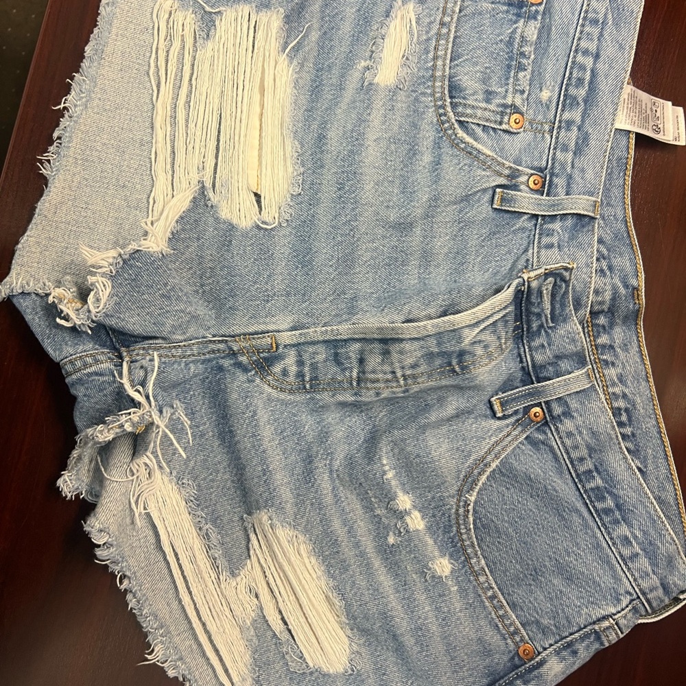 Levi's Blue Distressed Jean Shorts High-Waisted